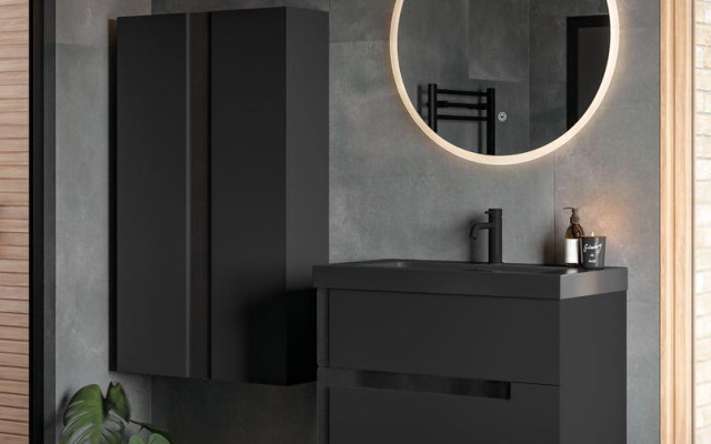 Dark grey vanity unit with led mirror